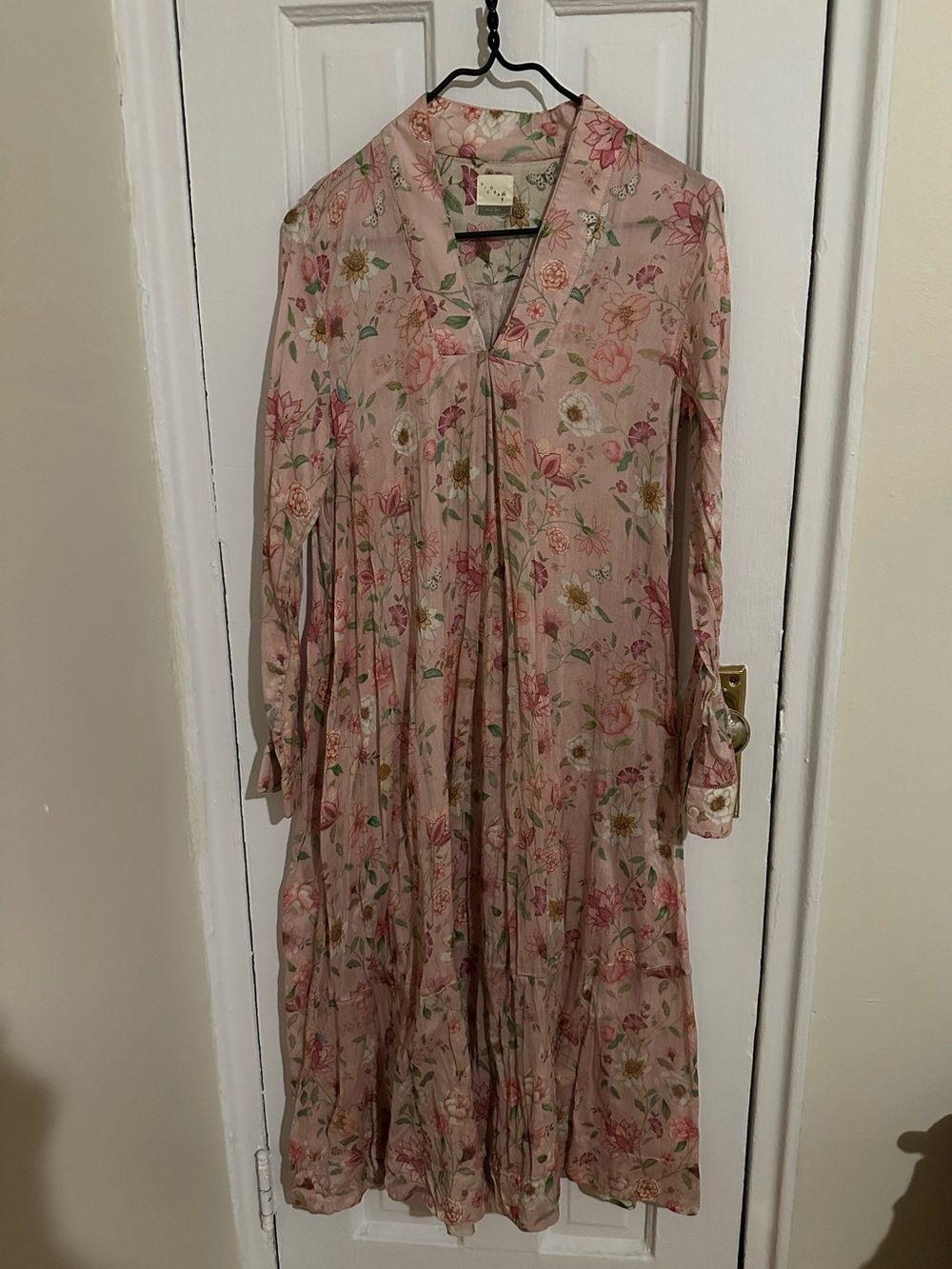 Floral Pink Long Sleeve Midi Dress